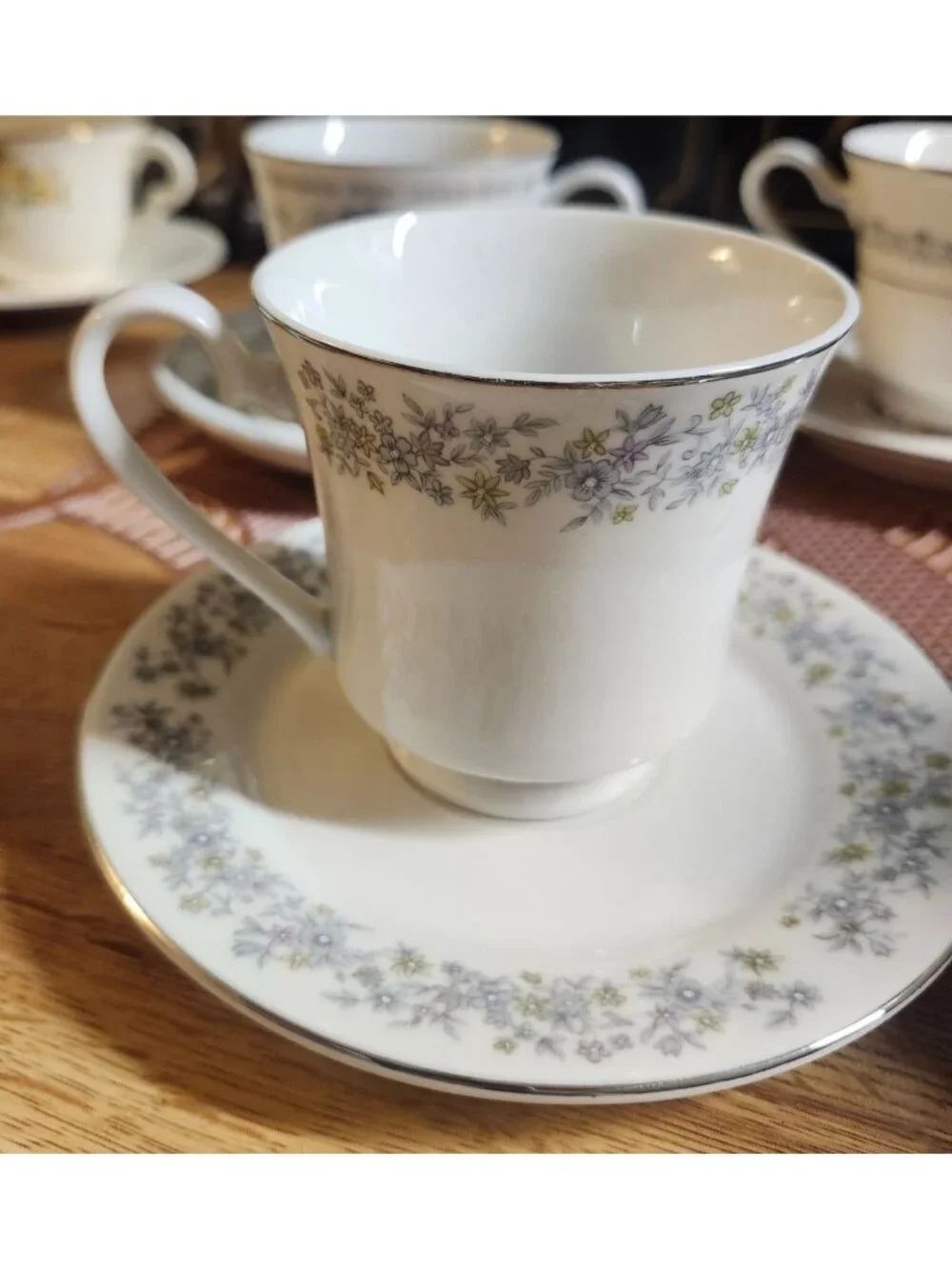 Mismatched China Tea Cups & Saucers Blue Theme Porcelain Floral
